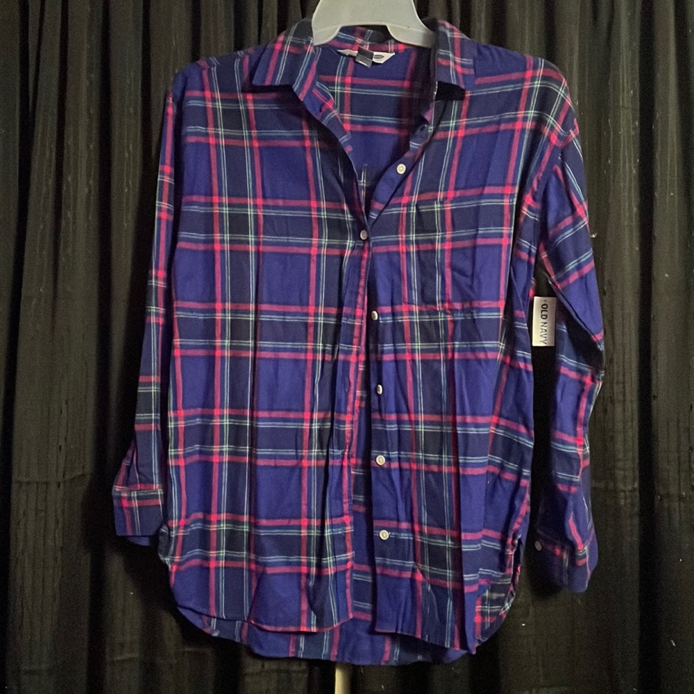 Old Navy the boyfriend shirt medium plaid flannel button down